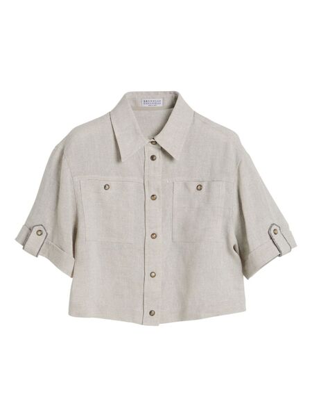  Brunello Cucinelli Kids Glitter-detail Canvas Shirt - Neutrals 