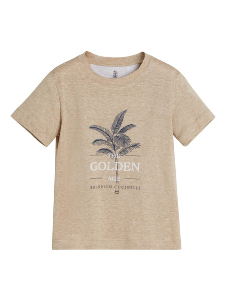 Brunello Cucinelli Kids Graphic-print Linen-blend T-shirt - Neutrals 