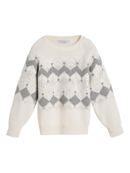  Brunello Cucinelli Kids Jacquard Sequin Sweater - Neutrals 