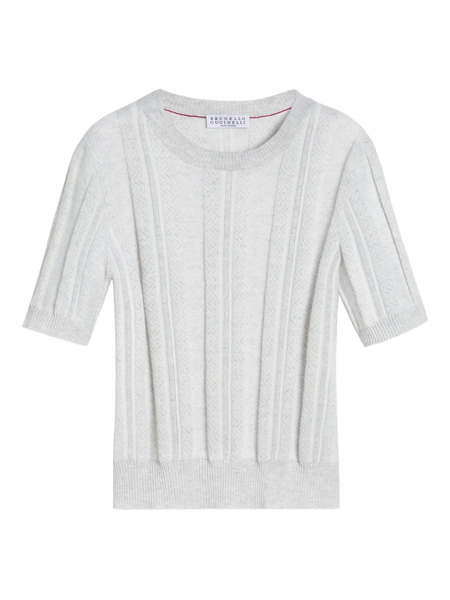  Brunello Cucinelli Kids Jacquard-textured T-shirt - Grey 