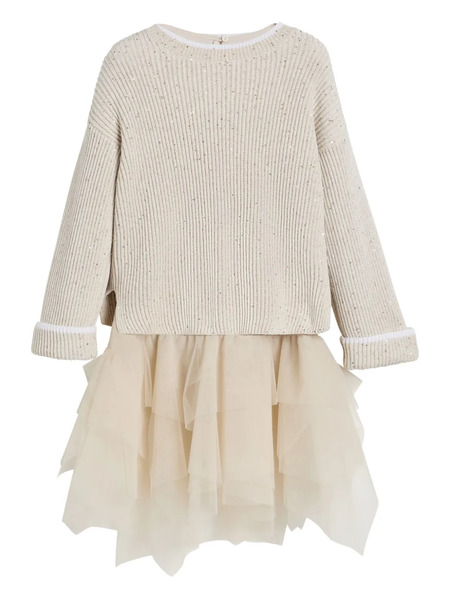  Brunello Cucinelli Kids Knitted Layered Dress - Neutrals 