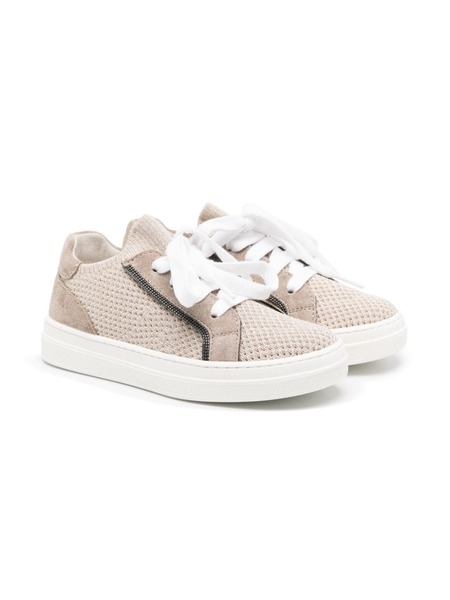  Brunello Cucinelli Kids Knitted Panelled Sneakers - Neutrals 