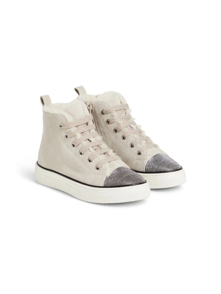  Brunello Cucinelli Kids Lace Up Shearling Ankle Boots - Grey 