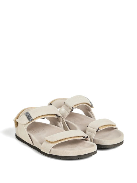  Brunello Cucinelli Kids Lamé Monili Leather Sandals - Neutrals 