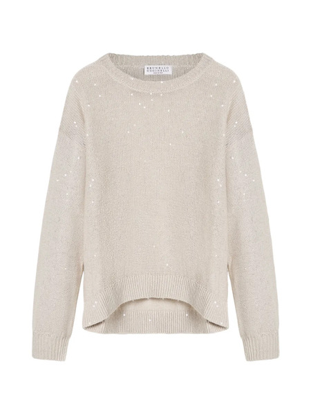  Brunello Cucinelli Kids Linen And Silk Diamond Yarn Sweater - Neutrals 