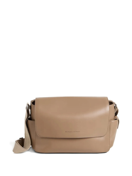  Brunello Cucinelli Kids Logo-debossed Leather Changing Bag - Brown 
