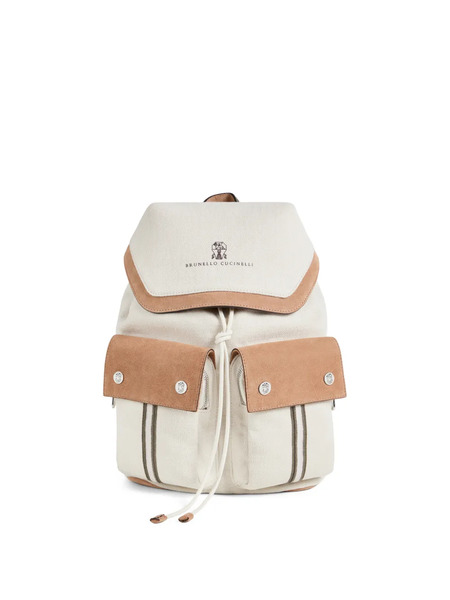  Brunello Cucinelli Kids Logo-embroidered Backpack - Neutrals 