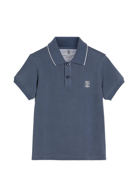  Brunello Cucinelli Kids Logo Polo Shirt - Blue 