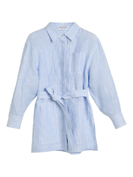 Brunello Cucinelli Kids Long Belted Shirt - Blue 