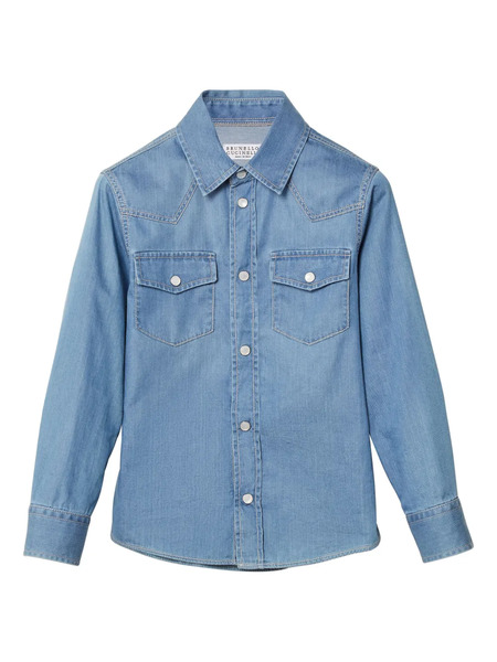  Brunello Cucinelli Kids Long-sleeved Denim Shirt - Blue 
