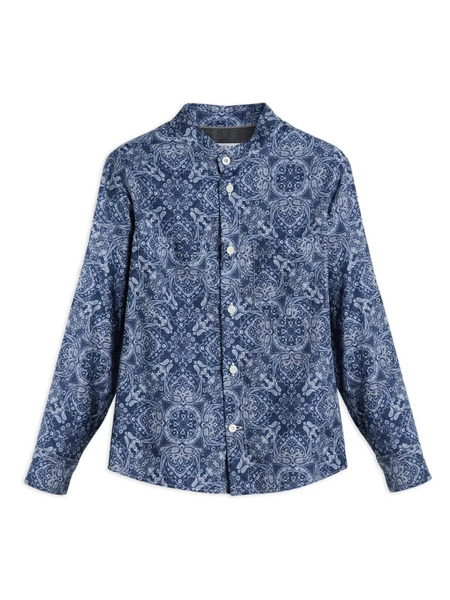  Brunello Cucinelli Kids Mandarin-collar Shirt - Blue 