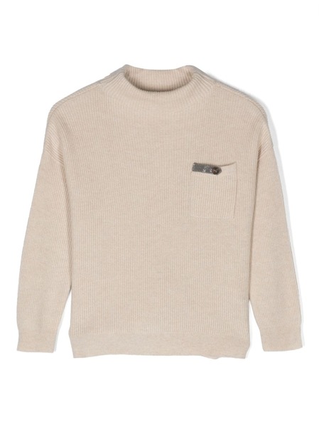  Brunello Cucinelli Kids Mock-neck Ribbed-knit Jumper - Neutrals 