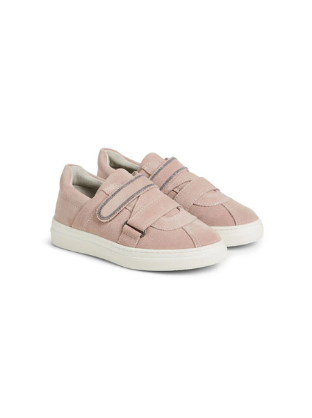  Brunello Cucinelli Kids Monili Trim Double Strap Suede Sneakers - Pink 