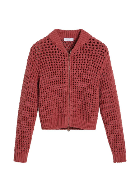  Brunello Cucinelli Kids Net Zip-up Cardigan - Red 