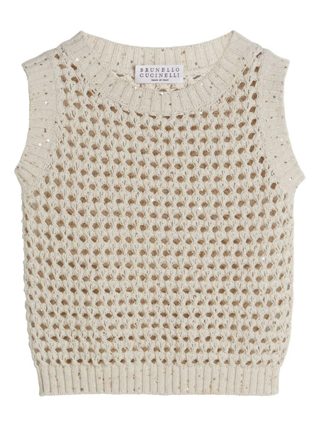  Brunello Cucinelli Kids Open-knit Cotton-blend Top - Neutrals 
