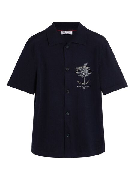  Brunello Cucinelli Kids Palm Tree-embroidered Shirt - Blue 