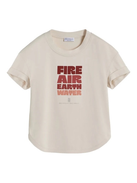  Brunello Cucinelli Kids Printed Cotton T-shirt - Neutrals 