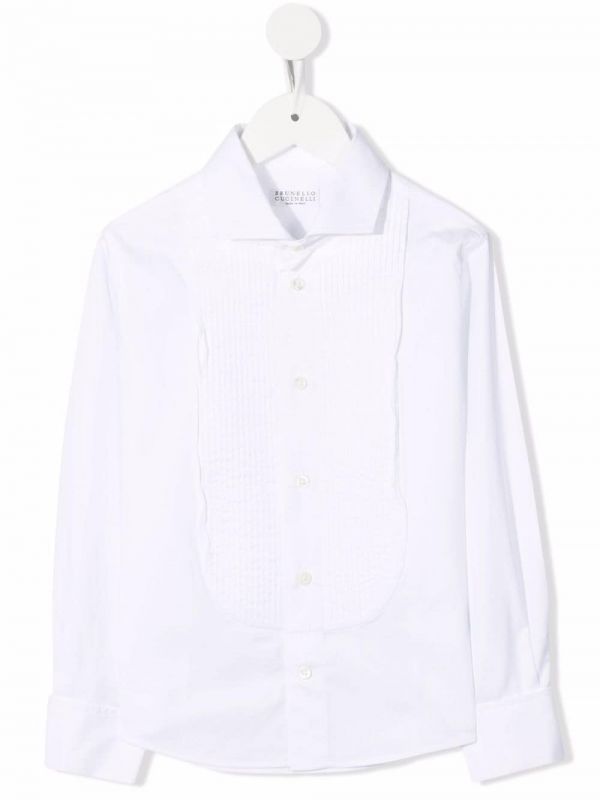  Brunello Cucinelli Kids Ribbed Button-up Shirt - White 