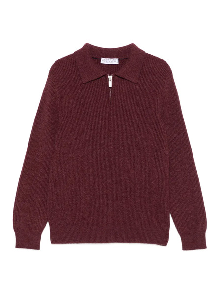  Brunello Cucinelli Kids Ribbed Zip-neck Jumper - Red 
