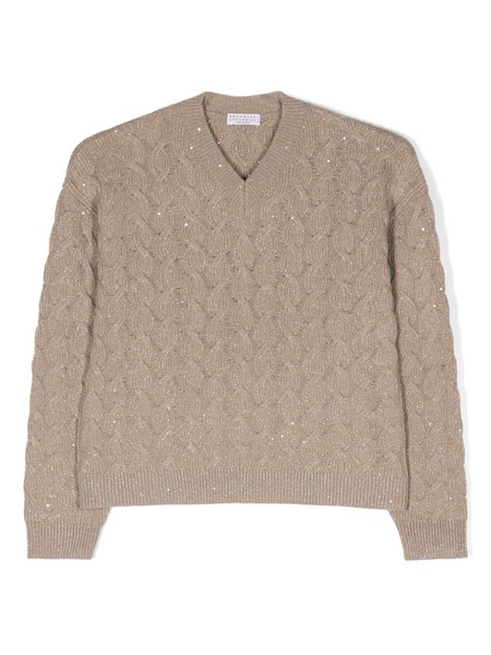  Brunello Cucinelli Kids Sequin-embellished Cable-knit Jumper - Neutrals 