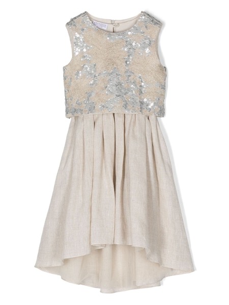 Brunello Cucinelli Kids Sequin-embellished Linen Dress Set - Neutrals 