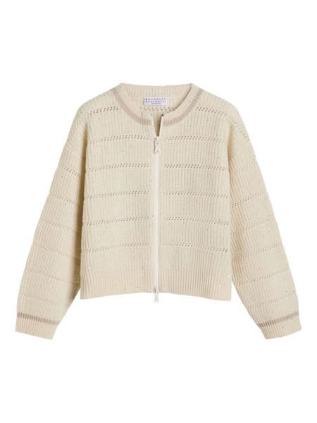  Brunello Cucinelli Kids Sequin-embellished Open-knit Cardigan - Neutrals 