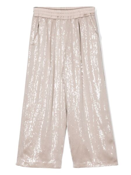  Brunello Cucinelli Kids Sequin-embellished Wide-leg Trousers - Neutrals 