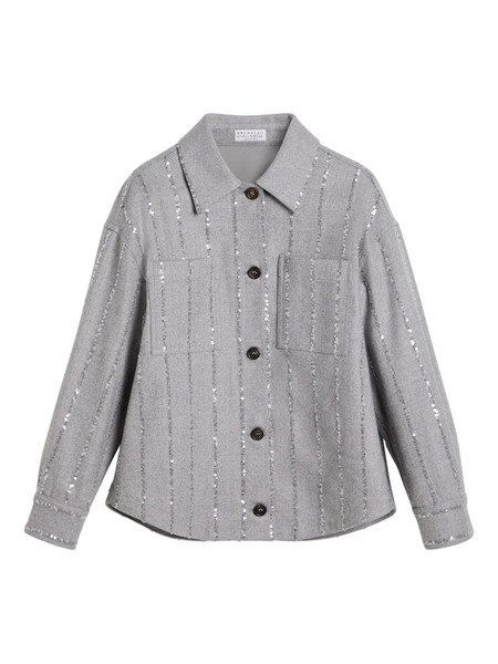  Brunello Cucinelli Kids Sequin-stripes Flannel Shirt - Grey 