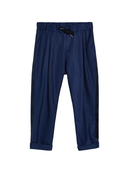  Brunello Cucinelli Kids Silk Diagonal Tuxedo Trousers With Drawstring And Double Pleats - Blue 
