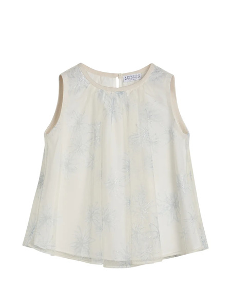  Brunello Cucinelli Kids Sparkling Daisy Print Tulle Top - Neutrals 