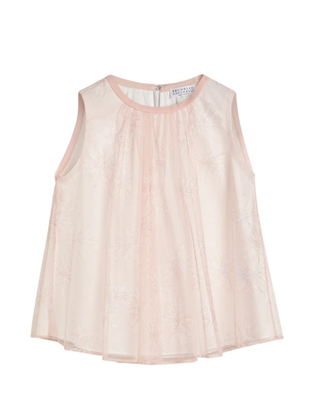  Brunello Cucinelli Kids Sparkling Daisy-print Tulle Top - Pink 