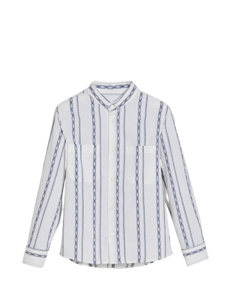  Brunello Cucinelli Kids Stripe Mandarin-collar Shirt - White 