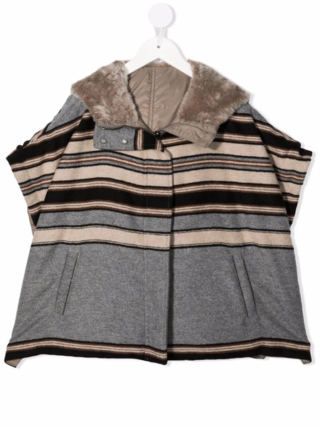  Brunello Cucinelli Kids Stripe-pattern Hooded Coat - Grey 