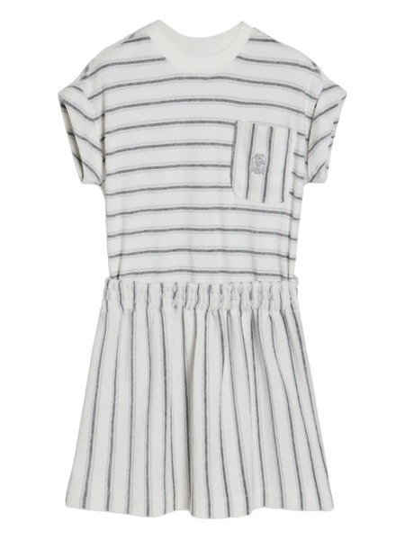  Brunello Cucinelli Kids Striped Jersey Dress - White 