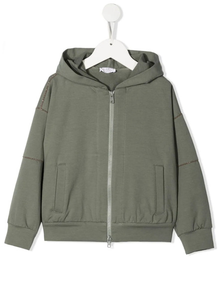  Brunello Cucinelli Kids Stud-embellished Hooded Jacket - Green 