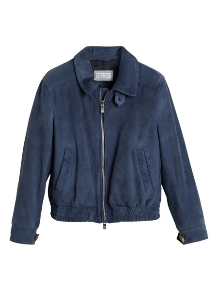  Brunello Cucinelli Kids Suede Bomber Jacket - Blue 