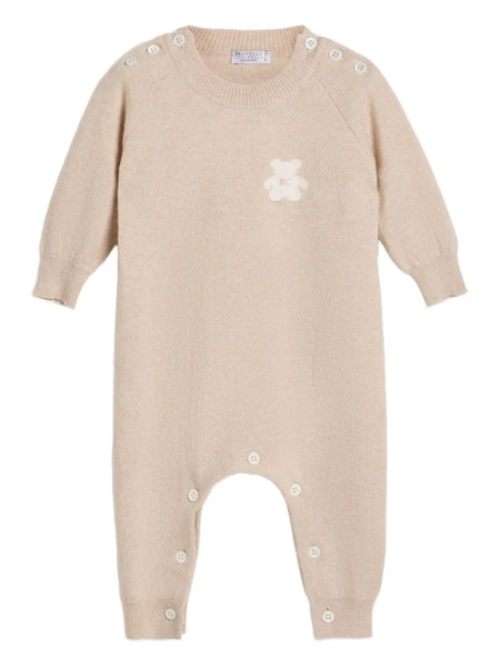  Brunello Cucinelli Kids Teddy-appliqué Cashmere Romper - Neutrals 