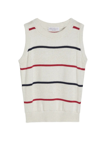  Brunello Cucinelli Kids Textured Striped Vest - Neutrals 