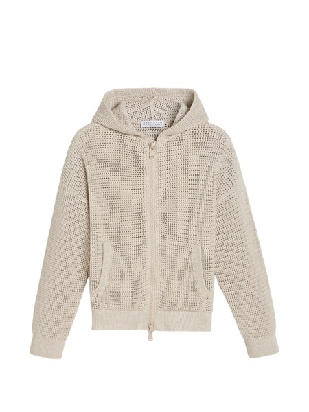  Brunello Cucinelli Kids Zip Ribbed-knit Hoodie - Neutrals 
