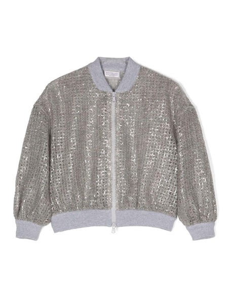  Brunello Cucinelli Kids Zip-up Sequinned Bomber Jacket - Grey 