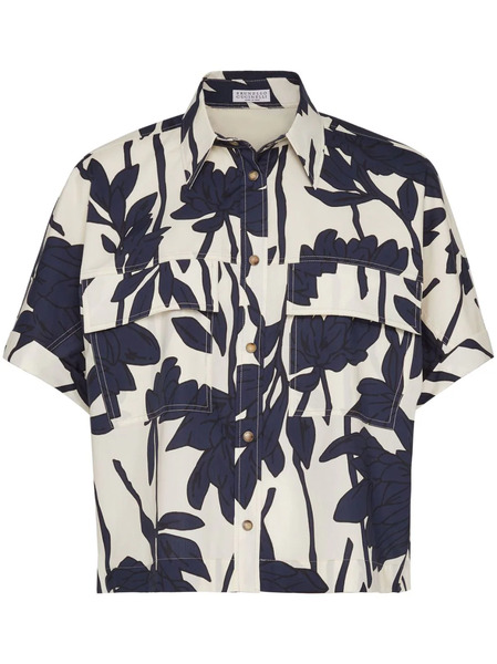  Brunello Cucinelli Leaf-print Cotton Shirt - White 