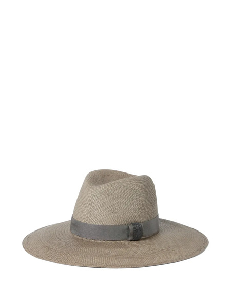  Brunello Cucinelli Leather Straw Fedora Hat - Neutrals 