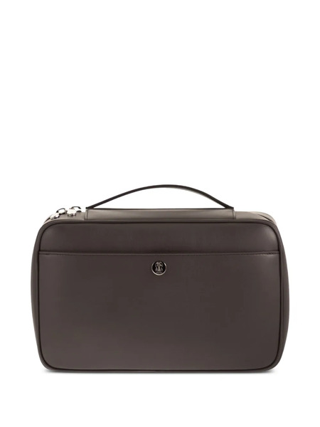  Brunello Cucinelli Logo Leather Wash Bag - Brown 