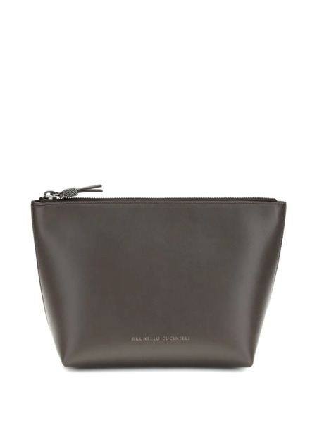  Brunello Cucinelli Logo-print Clutch Bag - Brown 