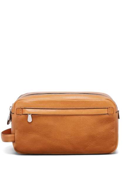  Brunello Cucinelli Logo-stamp Leather Wash Bag - Brown 