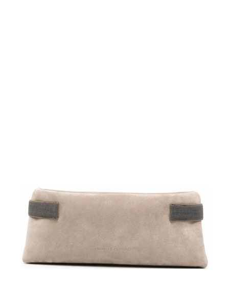  Brunello Cucinelli Monili-chain Suede Clutch Bag - Grey 