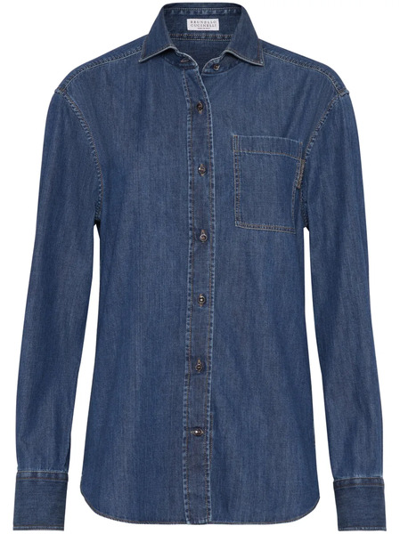  Brunello Cucinelli Monili-detail Buttoned Denim Shirt - Blue 