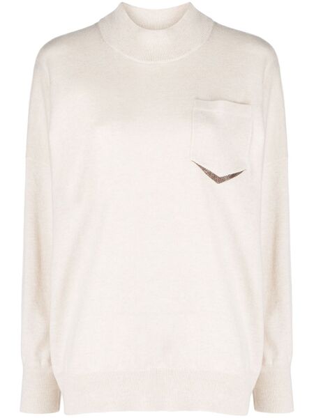  Brunello Cucinelli Monili-detail Cashmere Jumper - Neutrals 