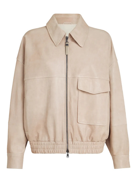  Brunello Cucinelli Monili-detail Leather Jacket - Neutrals 