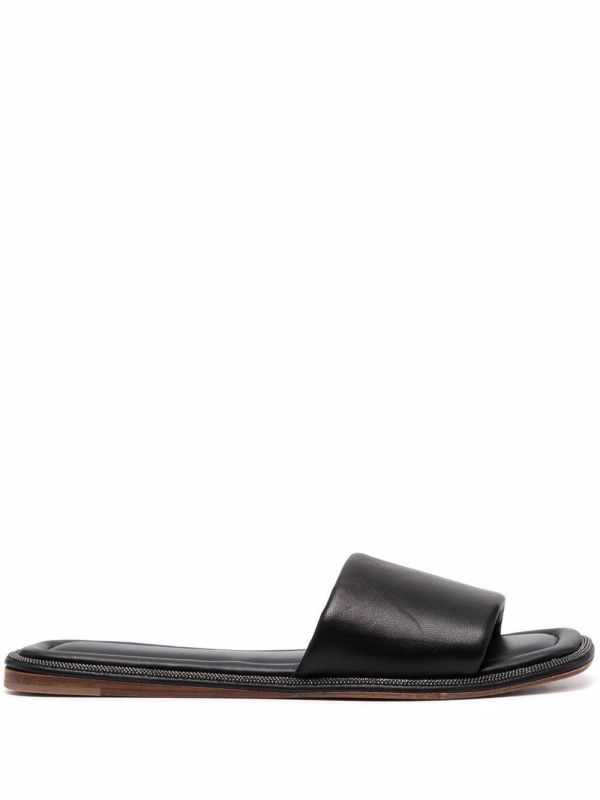  Brunello Cucinelli Monili-embellished Leather Slides - Black 